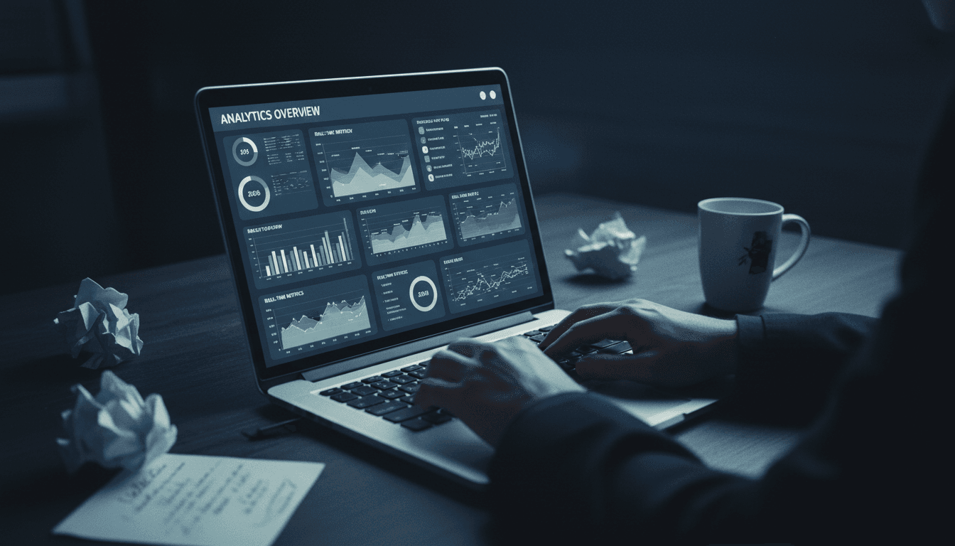 Laptop screen showing note investment deal analysis dashboard with data tables and charts