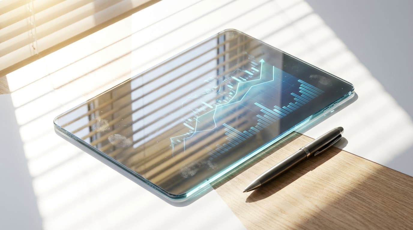 Laptop showing a data dashboard with deal analysis metrics on a desk